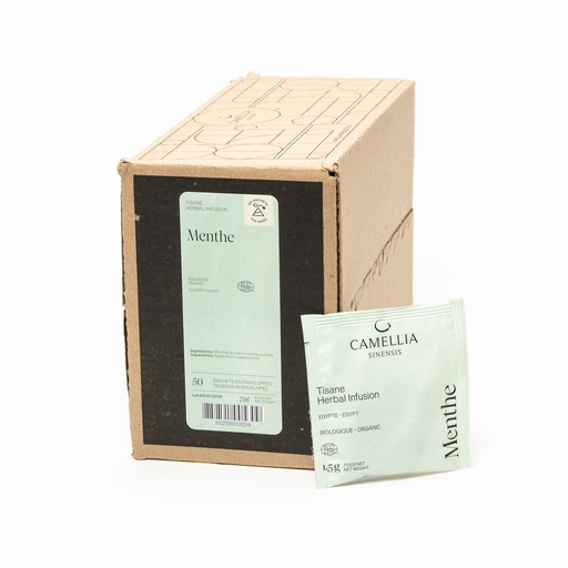 [TC-MenS50] Thé Camellia Menthe Bio (Boite 50 sachets enveloppes)